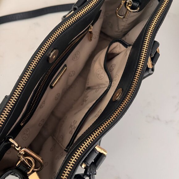 Tory Burch Robinson Double Zip Black Saffiano Tote - Picture 3 of 9